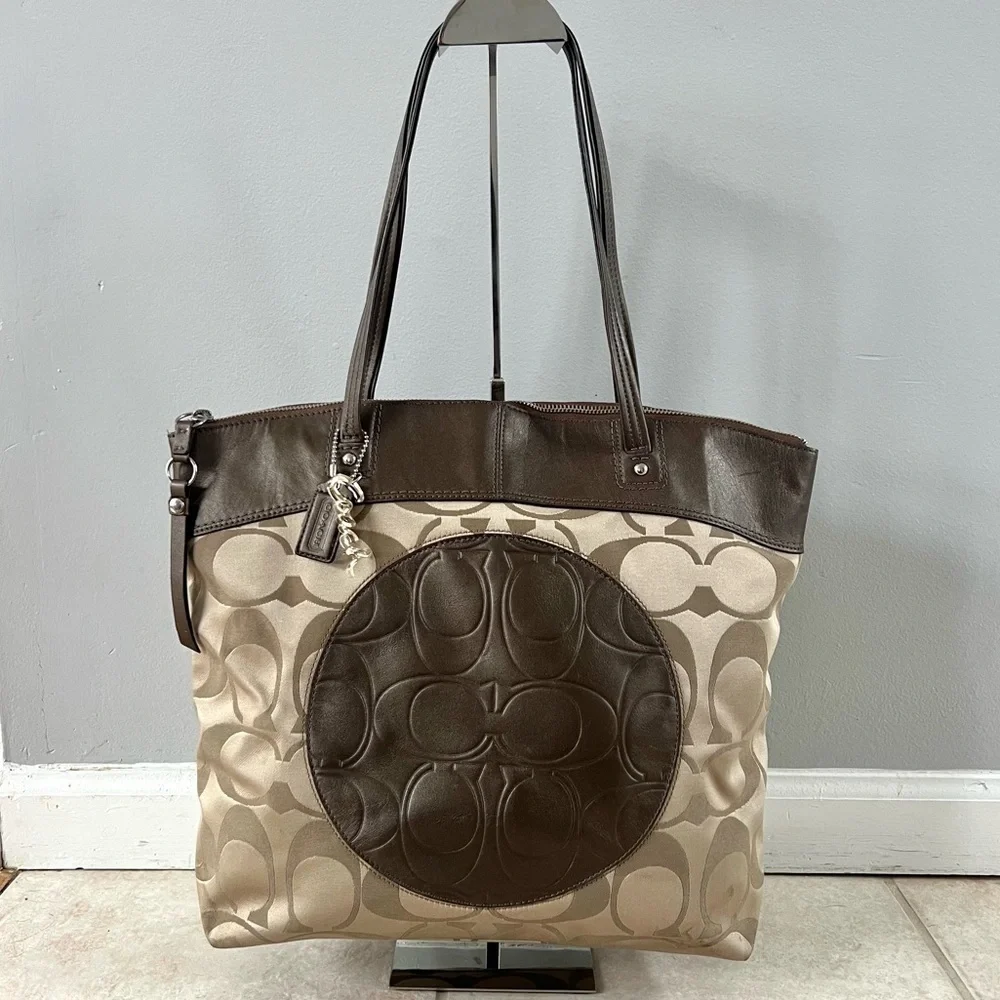 Coach Laura Signature Large Tote Shoulder Bag Brown Metallic Leather 18335 - Picture 2 of 15